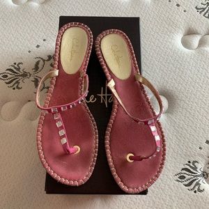 Cole Haan pink leather espadrille kitten heel sandal
